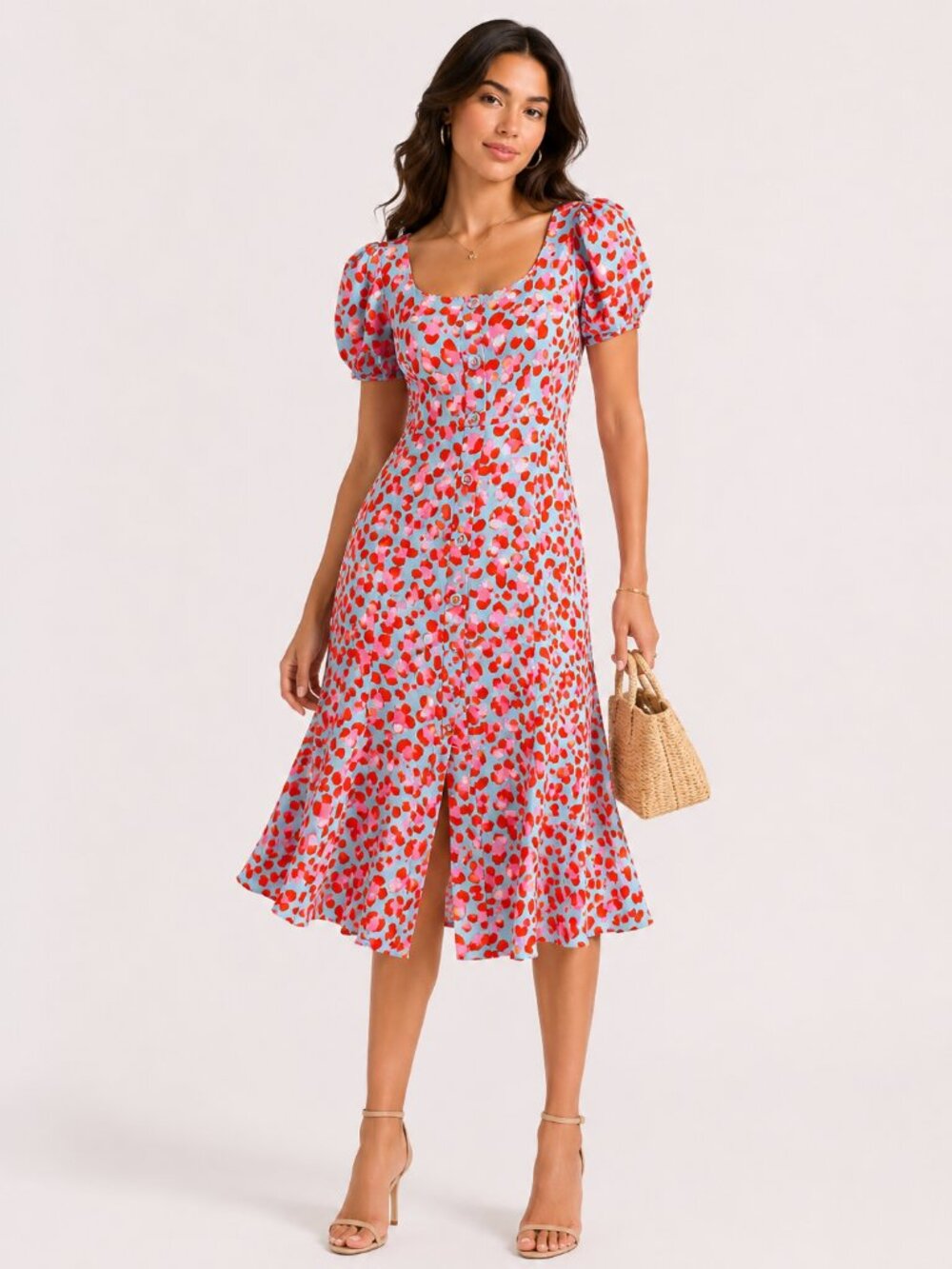 DVF DIANE VON FURSTENBERG Elena Blue Leopard Midi Dress 8 - Picture 2 of 12